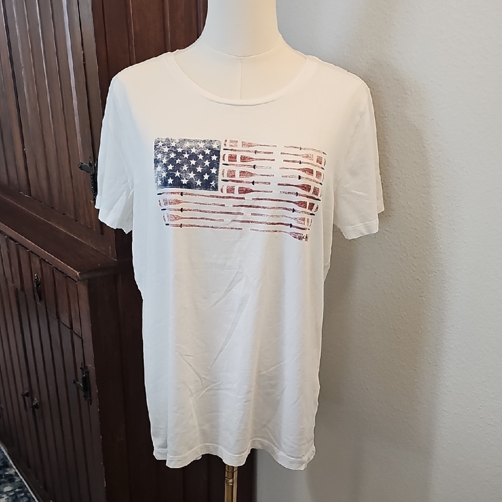 White T-Shirt with American Flag Print